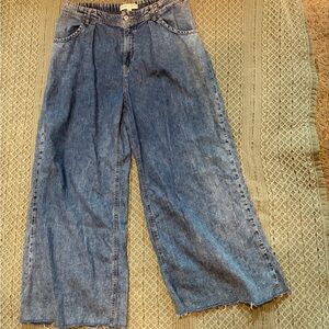 Free People Wide Leg Blue Denim Jeans -Cutoff Bottoms Size Medium